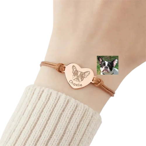 Bracelet personnalisé avec photo d’animal de compagnie et breloque chien et coeur Transparent Background