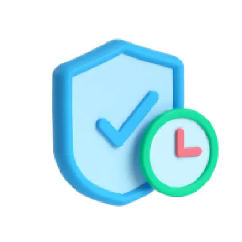 Gros plan d’une horloge et d’un bouclier bleu avec une coche pour Insurance for Green Protection