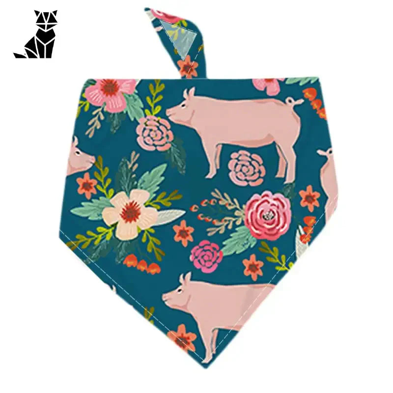 Bandana pour berger australien avec petits motifs d’un cochon et de fleurs, joyeux petits motifs