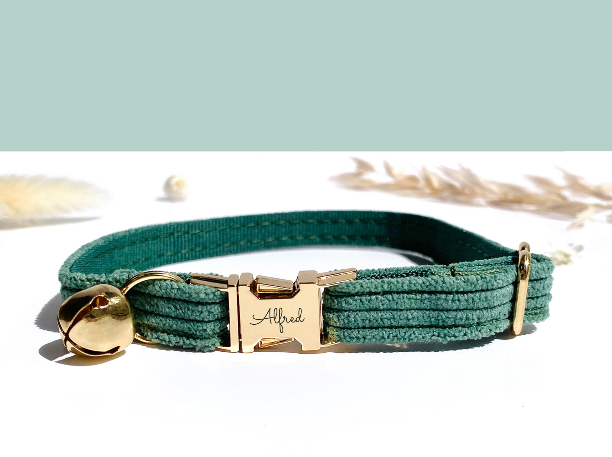 Collier Chat Personnalisé Velours Vert