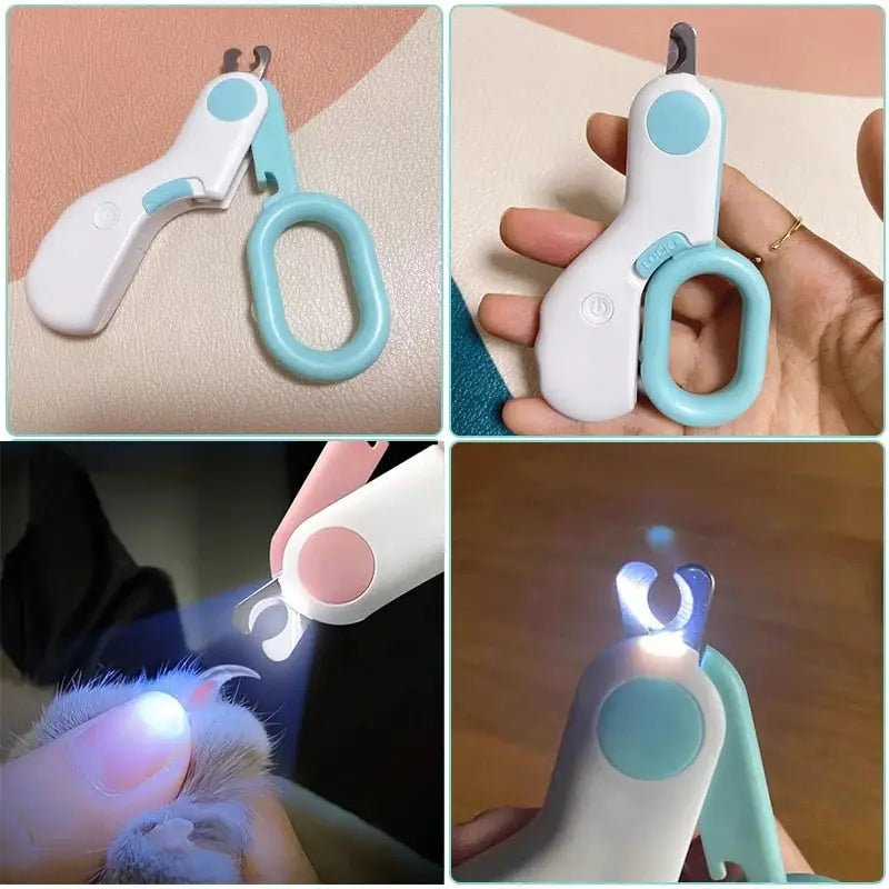Chat tenu en l’air avec une lumière LED pour les coupe-ongles avec Lumière Led