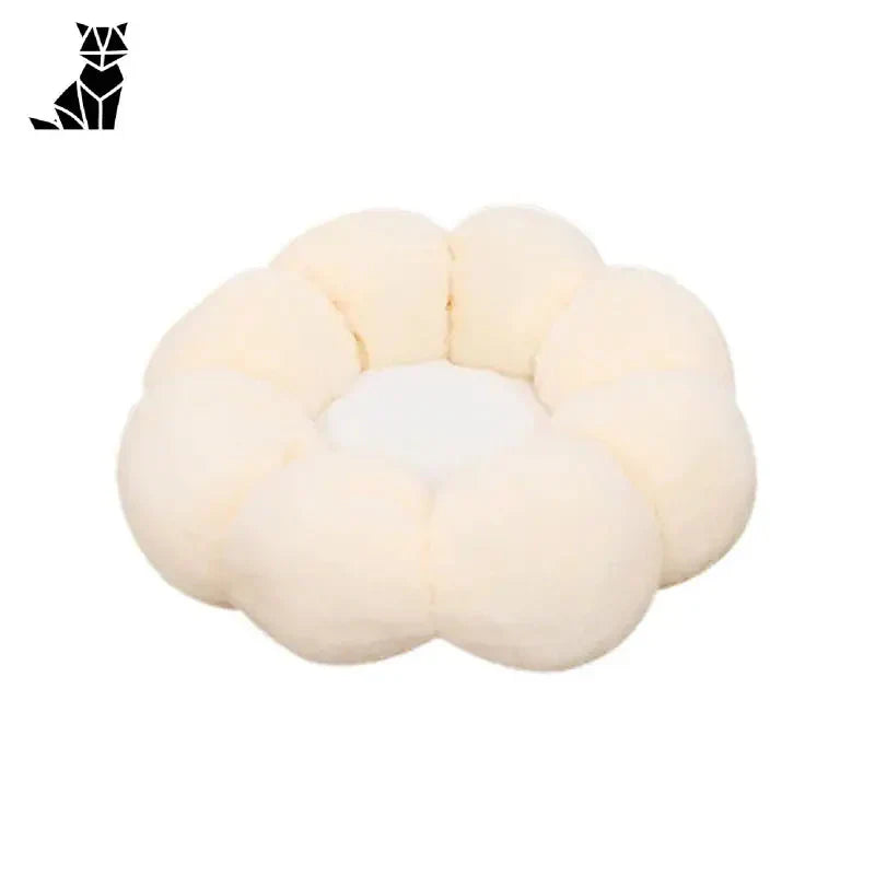 Coussin à fleurs super doux et lavable pour chats - Boule de poils blanche sur fond blanc