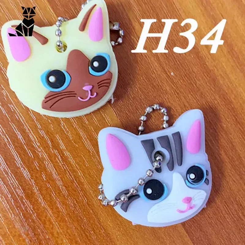 Lot de 2 porte-clés en silicone en forme de chat de couleur différente