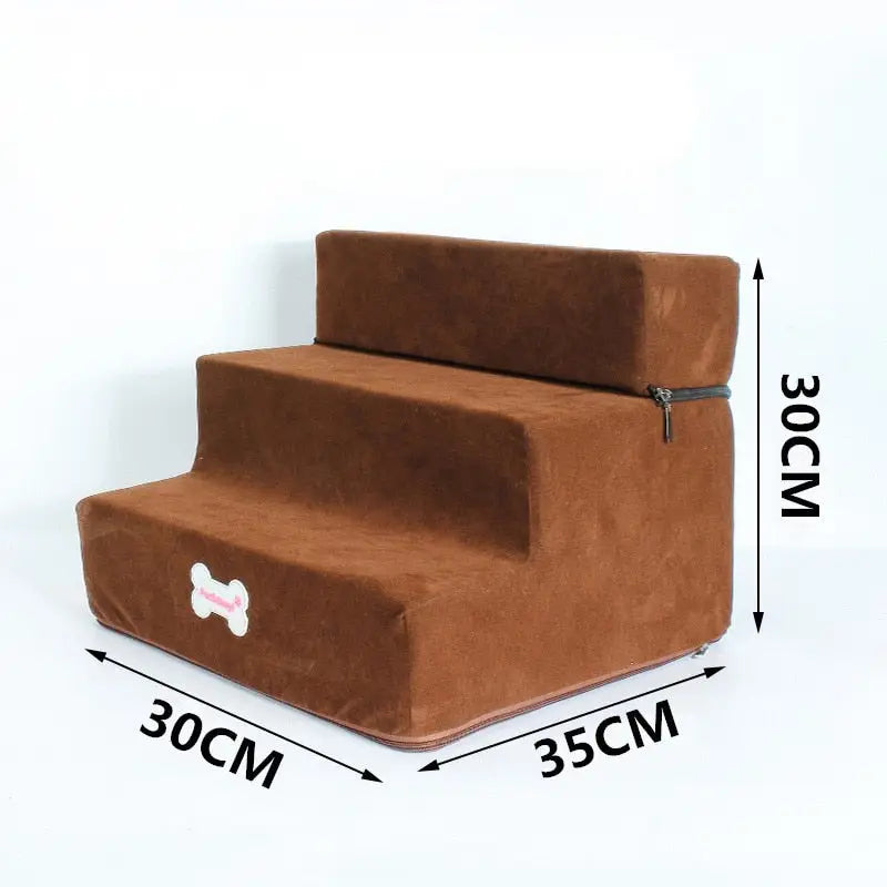 Trois marches en trois marches marron avec coeur blanc pour petits chiens, Stairs for Small Dogs
