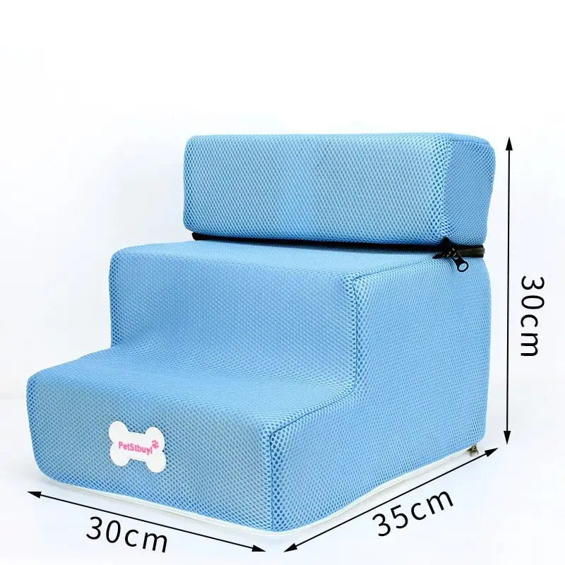 Chaise bleue avec base blanche et noire pour Escaliers pour Petits Chiens | Trois Marches Petits Steps