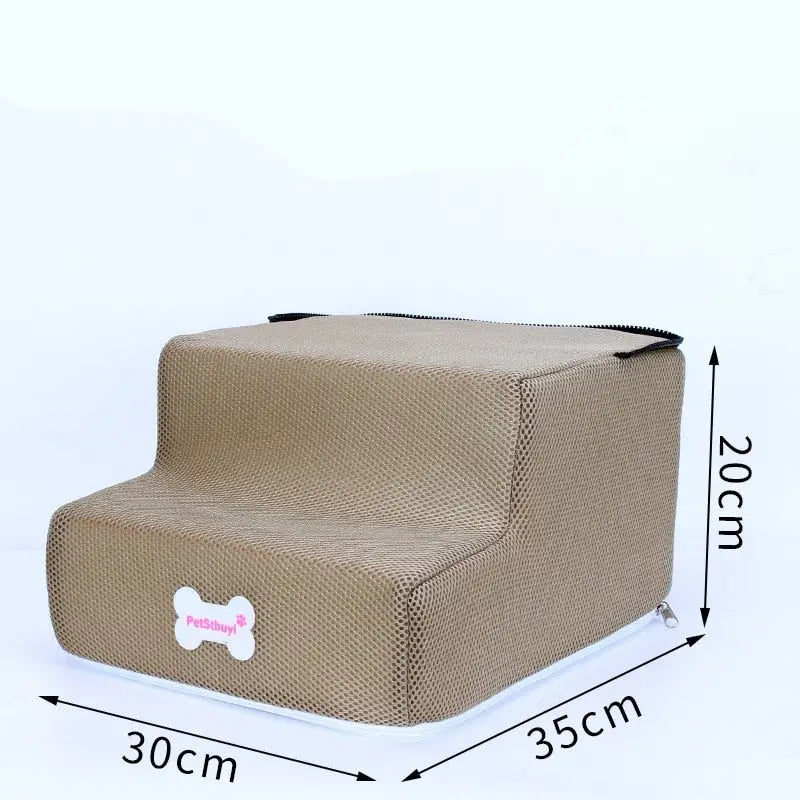 Lit pour animaux de compagnie en matière épaisse avec trois marches, parfait pour les petits chiens