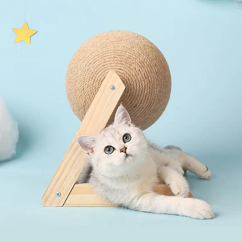 Chat se reposant sur un griffoir en bois massif bois massif pour animaux