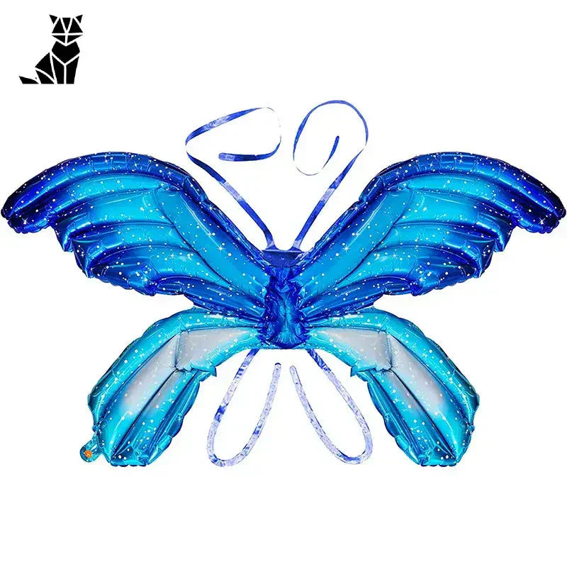 Papillon bleu pailleté avec des ailes provenant de notre kit d’accessoires pour papillons pour la décoration de fêtes d’anniversaire