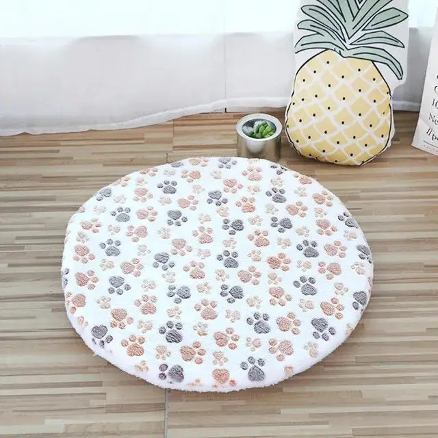 Lit rond pour petits animaux - Soft round bed with paw prints, perfect for kittens and small dogs