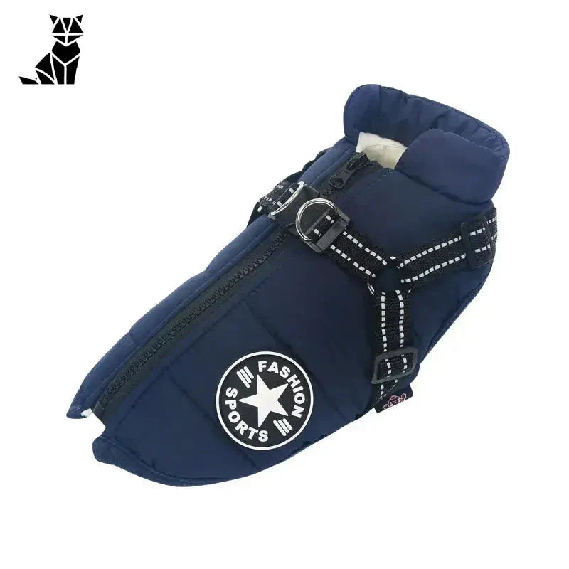 Sac banane bleu avec étoile blanche pour Comfort Coat for Dogs - Harnais intégré, idéal pour les promenades