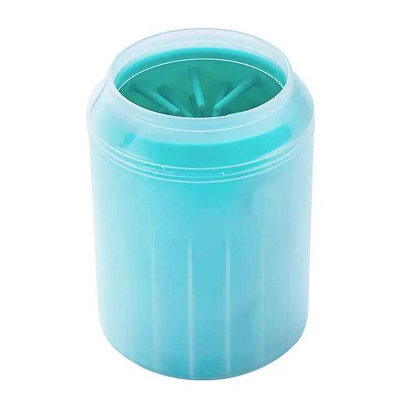 Récipient en silicone bleu pour nettoyer les pattes des chiens avec couvercle