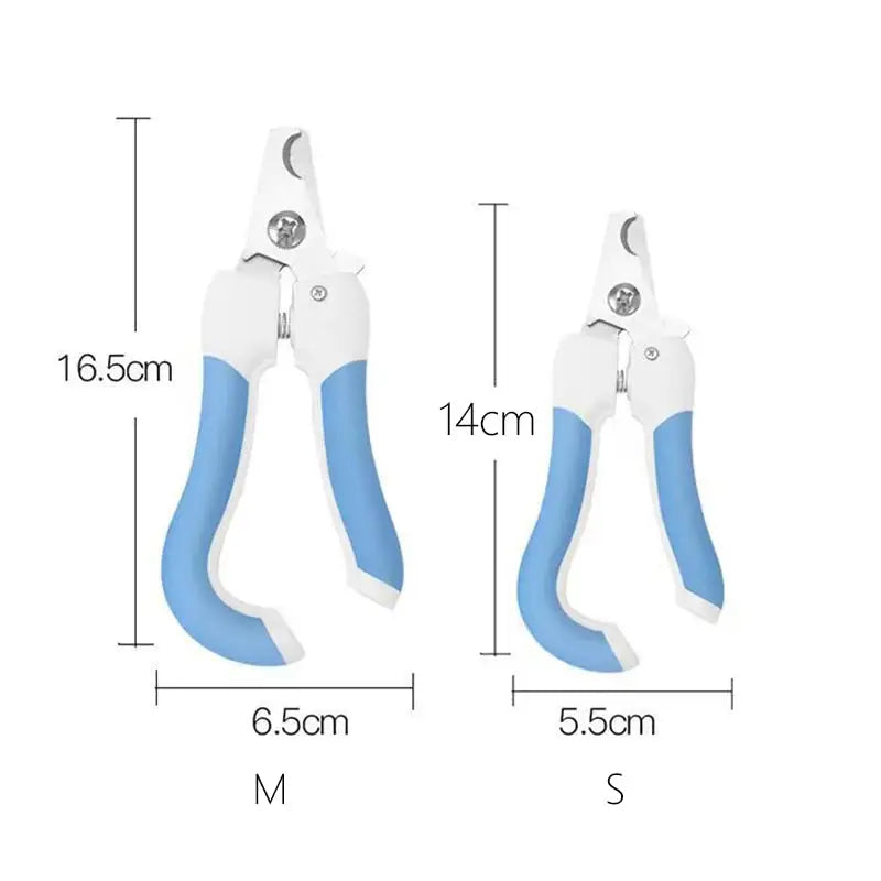 Outil essentiel pour les animaux de compagnie - coupe précise : Pince en plastique bleue et blanche avec mesures affichées