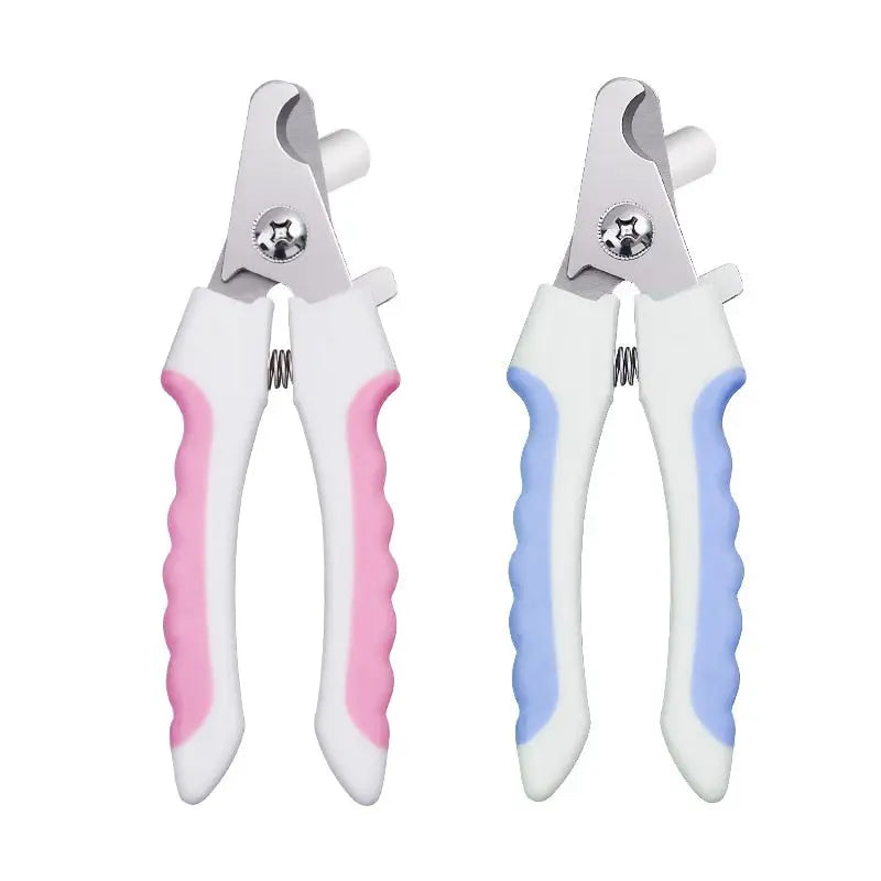Deux pinces avec poignées rose et bleue sur fond blanc - Outil Essentiel Coupe Précise