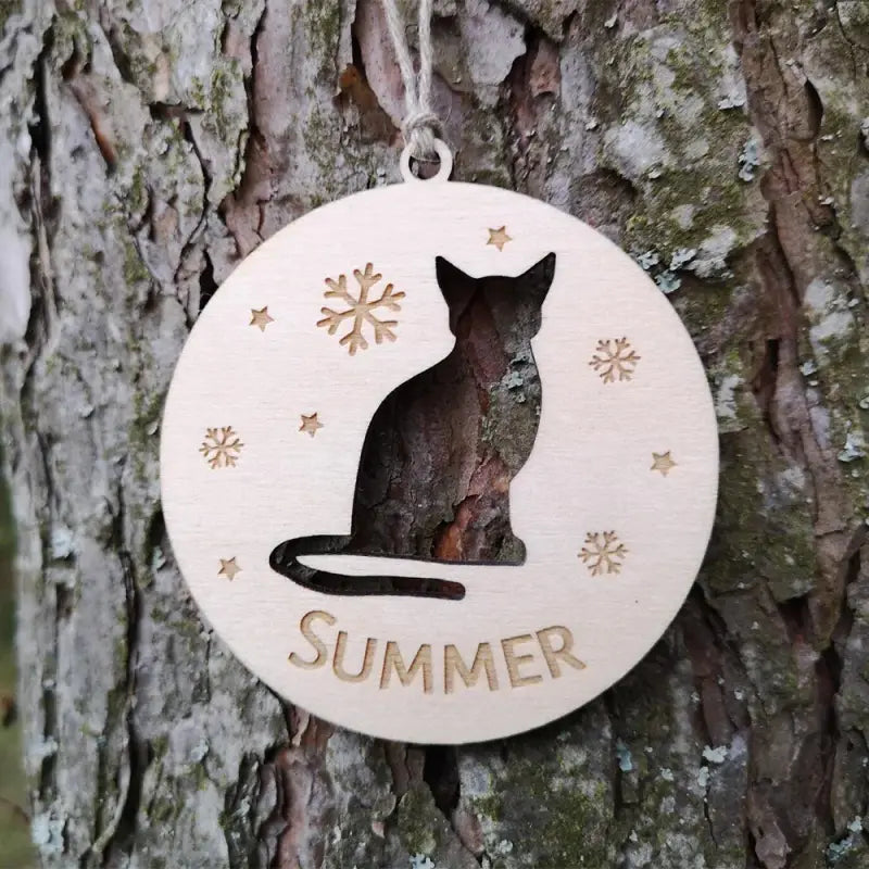 Bijou personnalisé : Ornement unique en bois avec chat - Cadeau parfait !