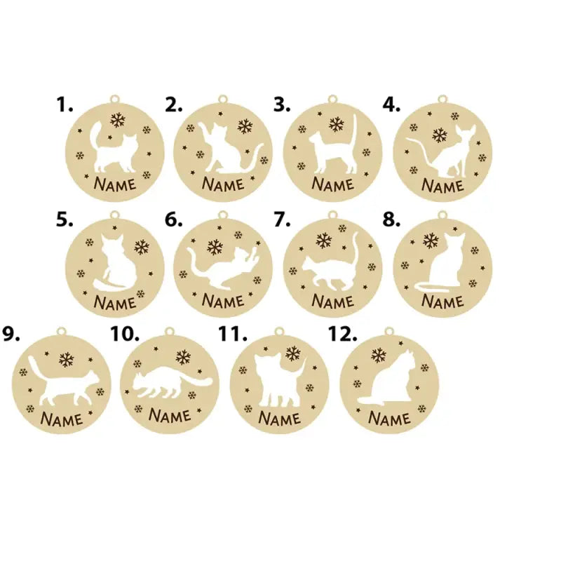 Pendentif chat personnalisé bijou : Ornements de Noël uniques en bois avec des noms et des chiffres