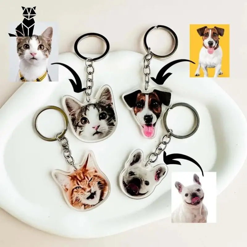 Porte-clés uniques : Animaux personnalisés - Porte clé chat design avec une bande de chats