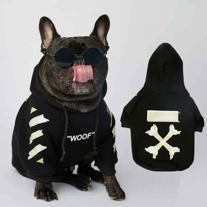 Chien portant un sweat à capuche et des lunettes de soleil, pull chaud et élégant pour animaux