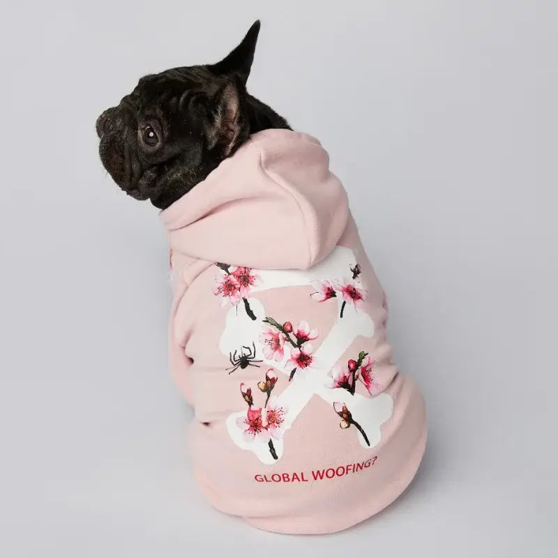 Chien de compagnie en sweat à capuche rose fleurs de cerisier - Pull pour chien : Chaud et élégant - animal wear