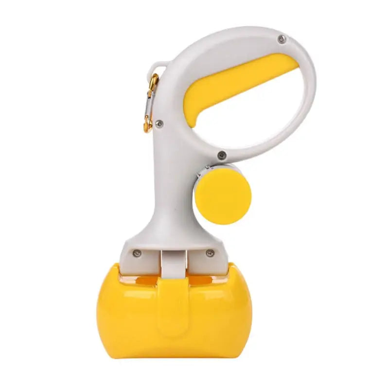 Sac à crottes ergonomique : Crotte de ramasse en plastique jaune et blanc avec poignée jaune